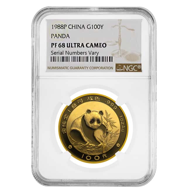 1988 P 1 oz Gold China Panda 100 Yuan NGC PF 68 UCAM