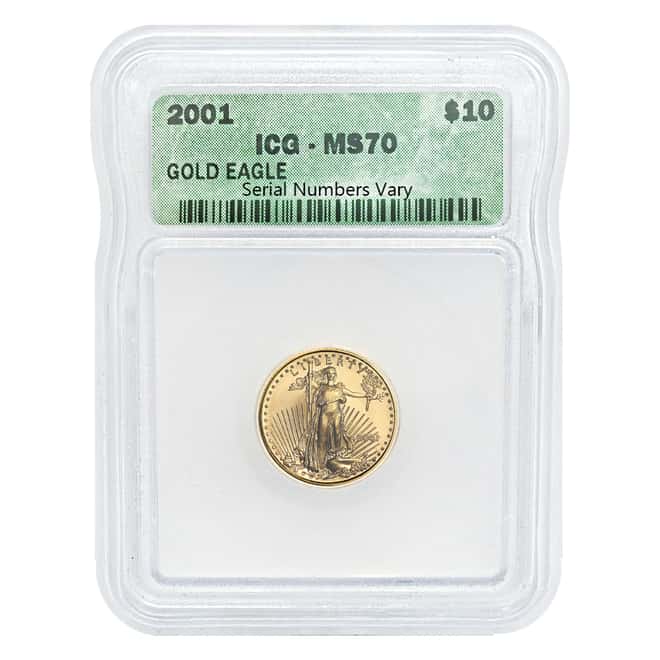 2001 1/4 oz $10 Gold American Eagle ICG MS 70