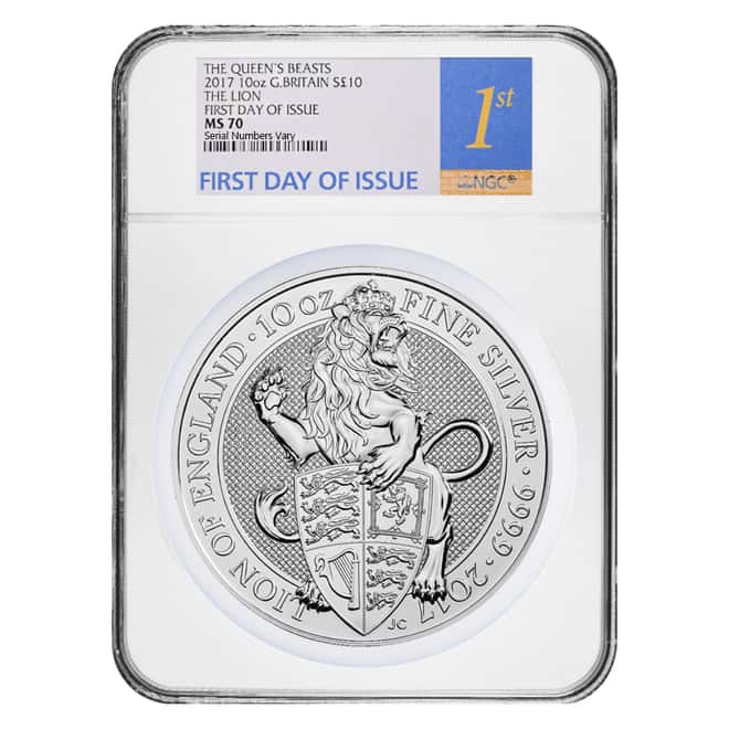 2017 Great Britain 10 oz Silver Queen's Beast (Lion) Coin NGC MS 70 FDOI