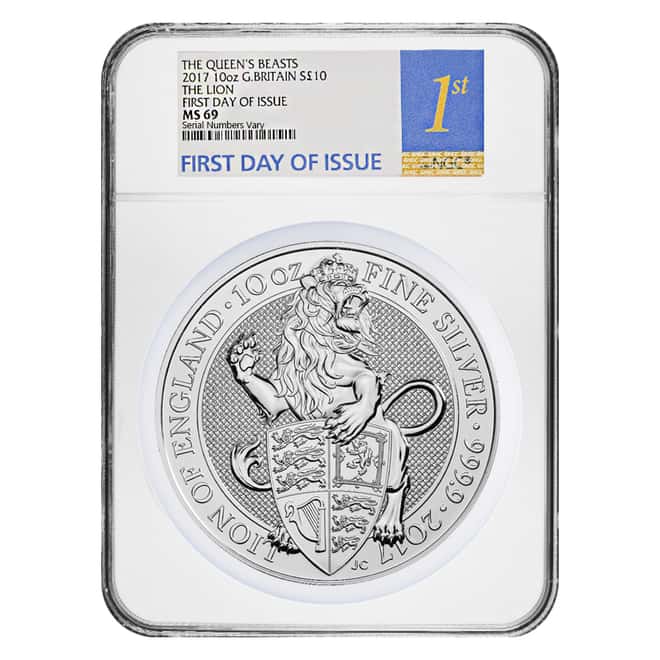 2017 Great Britain 10 oz Silver Queen's Beast (Lion) Coin NGC MS 69 FDOI