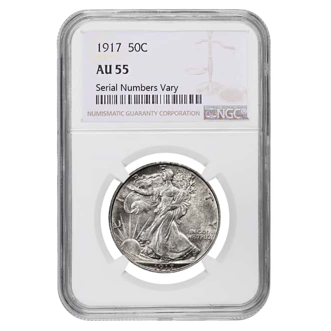 1917 Walking Liberty Half Dollar 90% Silver NGC AU 55