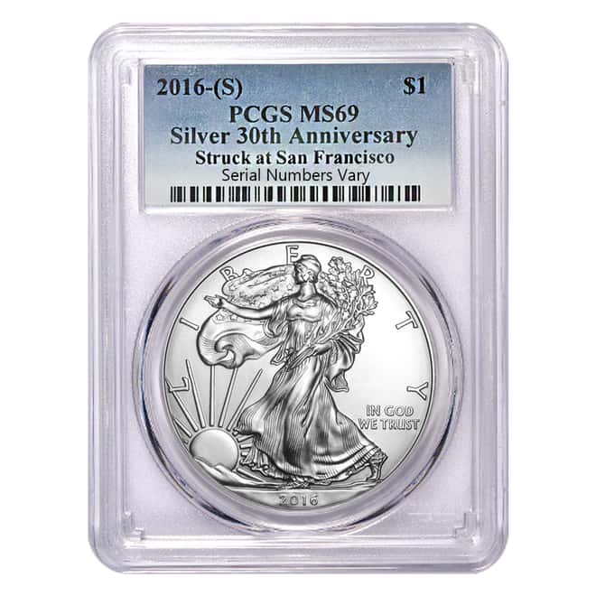 2016 (S) 1 oz Silver American Eagle $1 Coin PCGS MS 69