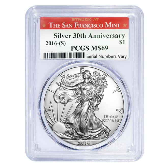 2016 (S) 1 oz Silver American Eagle $1 Coin PCGS MS 69 (SF Label)