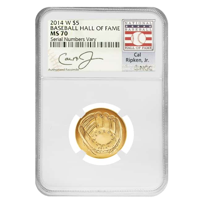 2014 W $5 Gold National Baseball Hall of Fame Coin NGC MS 70 (Cal Ripken Jr.) 