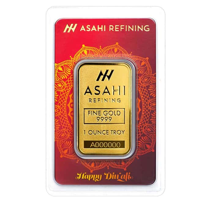 1 oz Asahi Diwali Gold Bar .9999 Fine (in Assay)