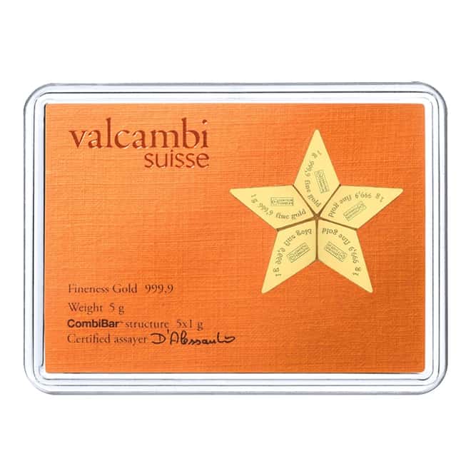 2015 5 x 1 gram Cook Islands Valcambi Gold Star CombiCoin .9999 Fine (In Assay)