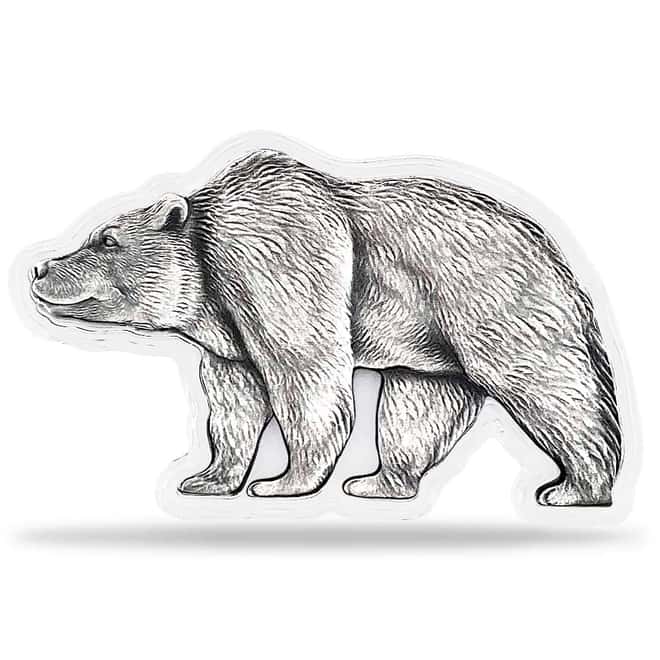 2021 Chad 1 oz Silver Bear Shaped Antiqued High Relief Coin (w/Box)