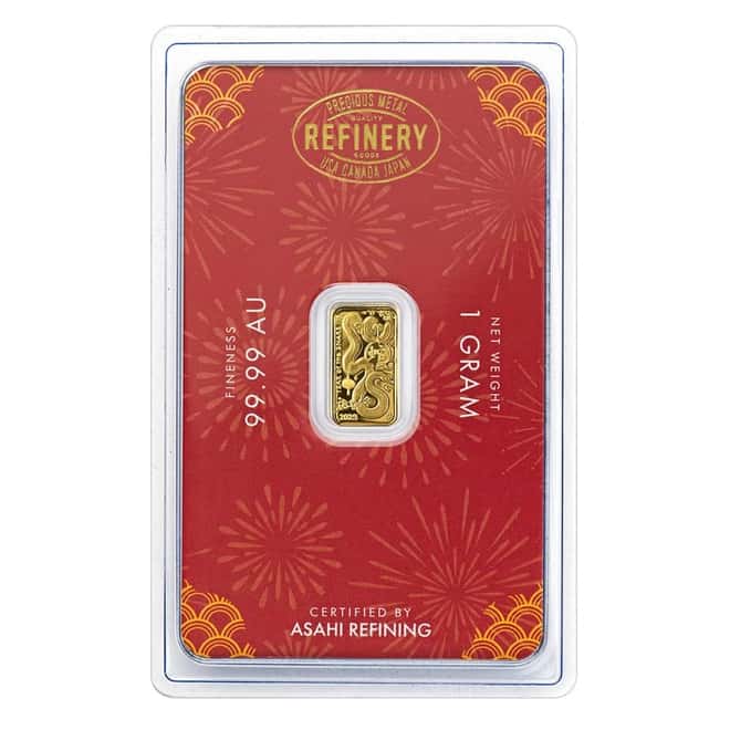 2025 1 Gram Asahi Lunar Snake Gold Bar .9999 Fine (in Assay)