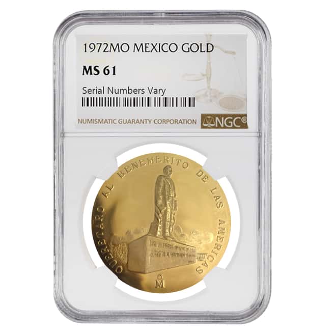 1972 Mexico Gold Commemorative Medal AGW 1.2057 oz NGC MS 61