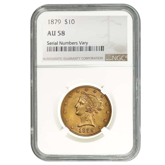1879 $10 Gold Liberty Head Eagle Coin NGC AU 58