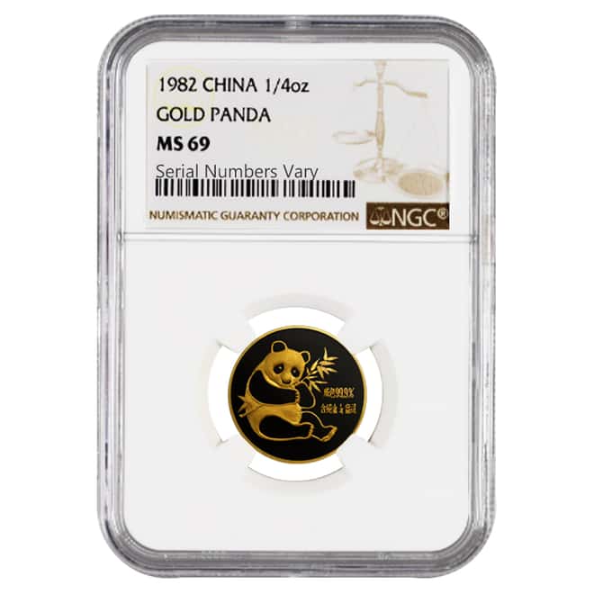 1982 1/4 oz China Gold Panda 25 Yuan NGC MS 69
