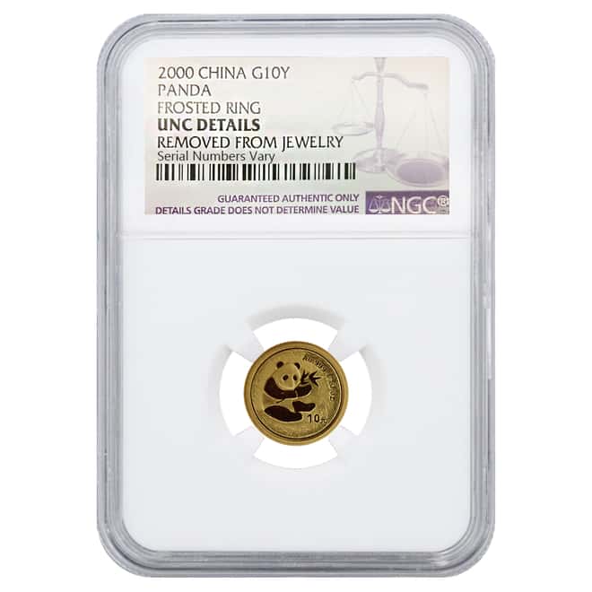 2000 1/10 oz China Gold Panda Frosted Ring 10 Yuan NGC UNC Details