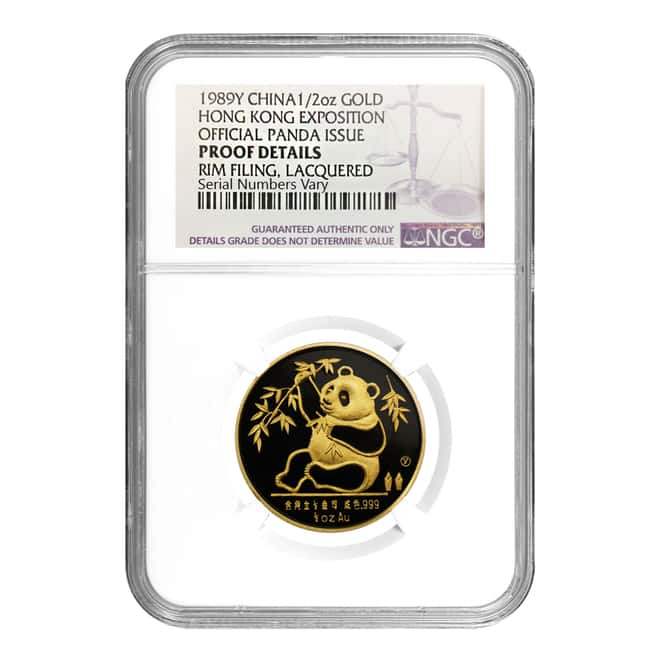 1989 Y 1/2 oz Gold China Panda Hong Kong Expo Proof Commemorative NGC PF Details