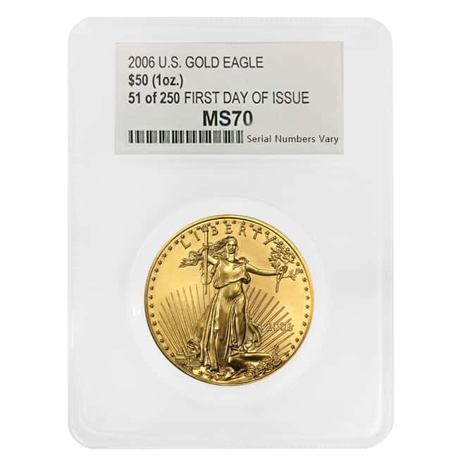 2006 1 oz $50 Gold American Eagle PCC MS 70 First Day of Issue