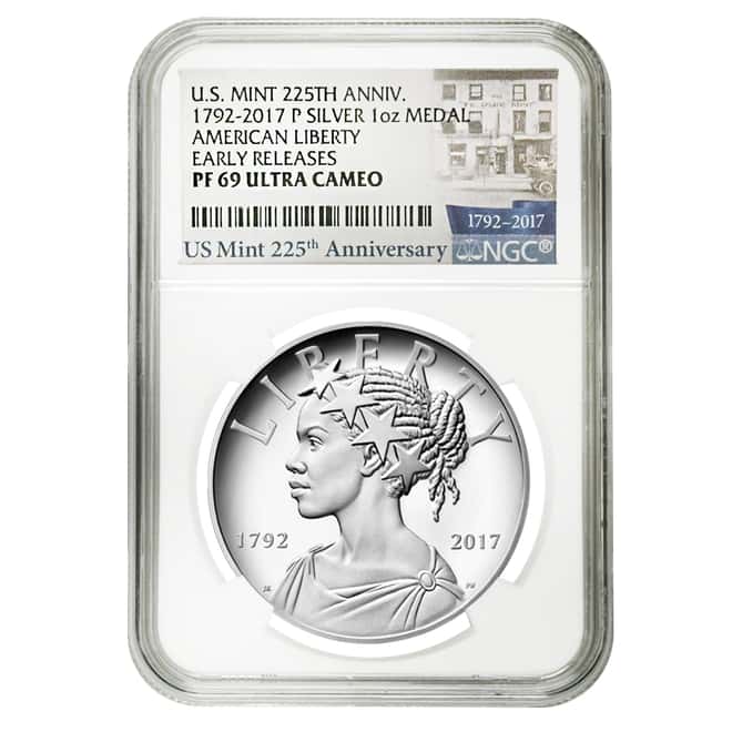 2017 P 1 oz American Liberty High Relief Proof Silver Medal NGC PF 69 Early Releases (225th Ann. Label)