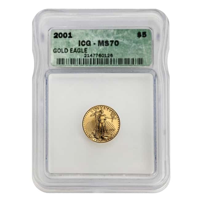 2001 1/10 oz $5 Gold American Eagle ICG MS 70