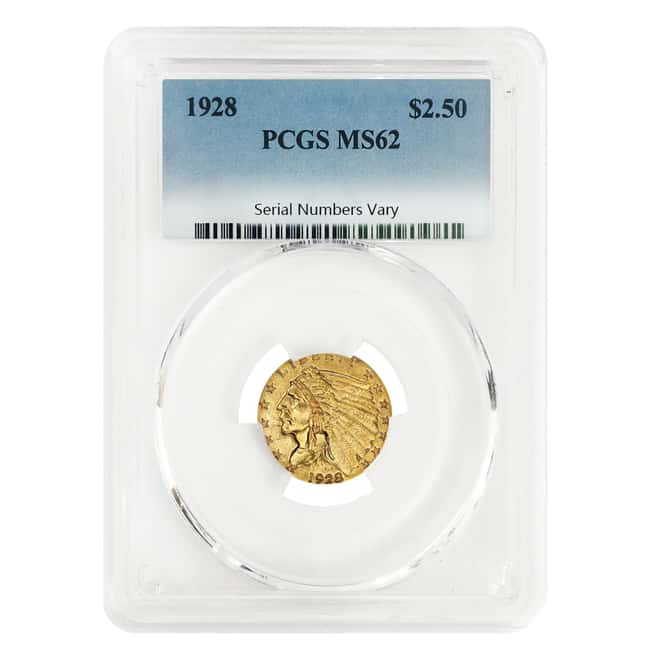 1928 $2.5 Gold Quarter Eagle Indian Head PCGS MS 62