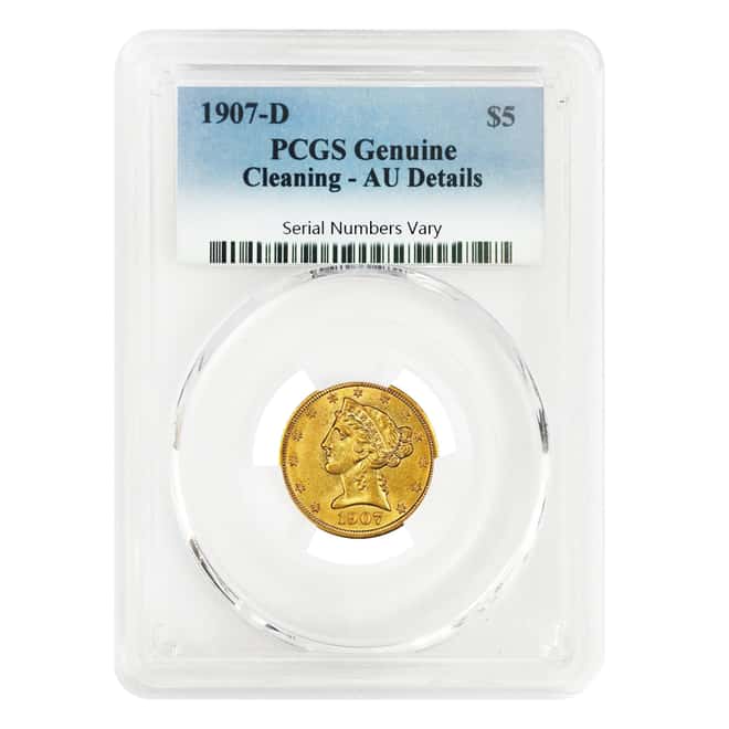 1907 D $5 Liberty Head Half Eagle Gold Coin PCGS AU Details