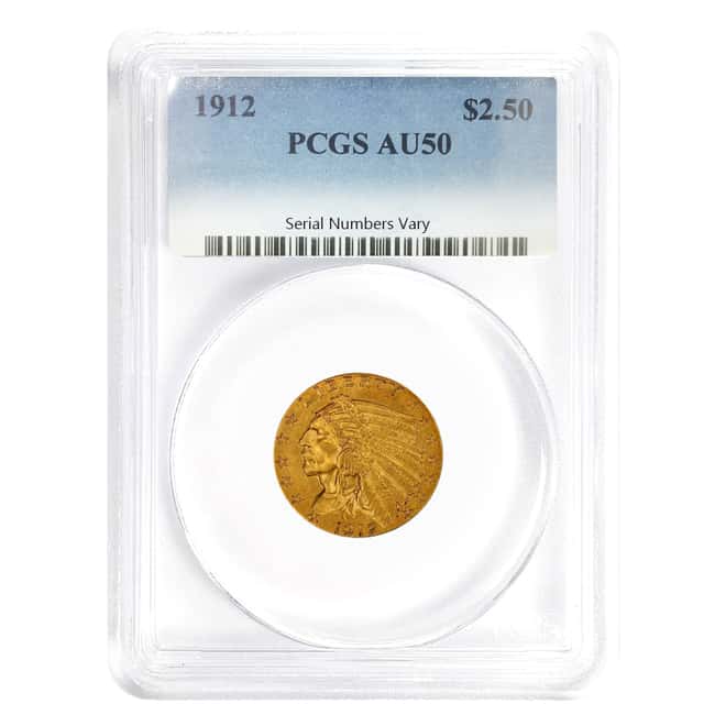 1912 $2.5 Quarter Eagle Gold Indian Head PCGS AU 50