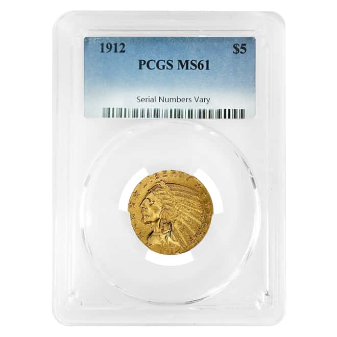 1912 $5 Gold Half Eagle Indian Head PCGS MS 61
