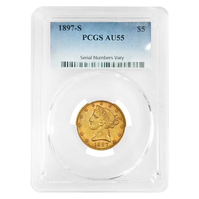 1897 S $5 Liberty Head Half Eagle Gold Coin PCGS AU 55
