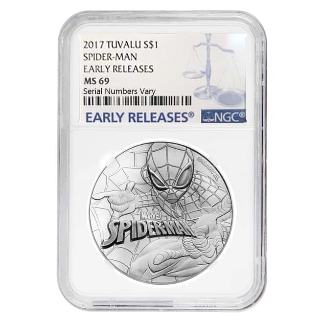 2017 1 oz Tuvalu Spiderman Marvel Series Silver Coin NGC MS 69 Early Releases