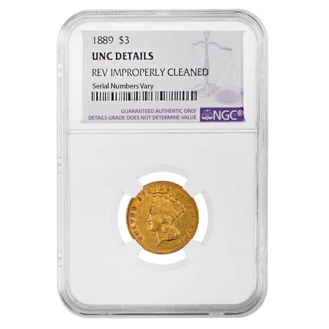 1889 $3 Gold Indian Princess Head NGC UNC Details