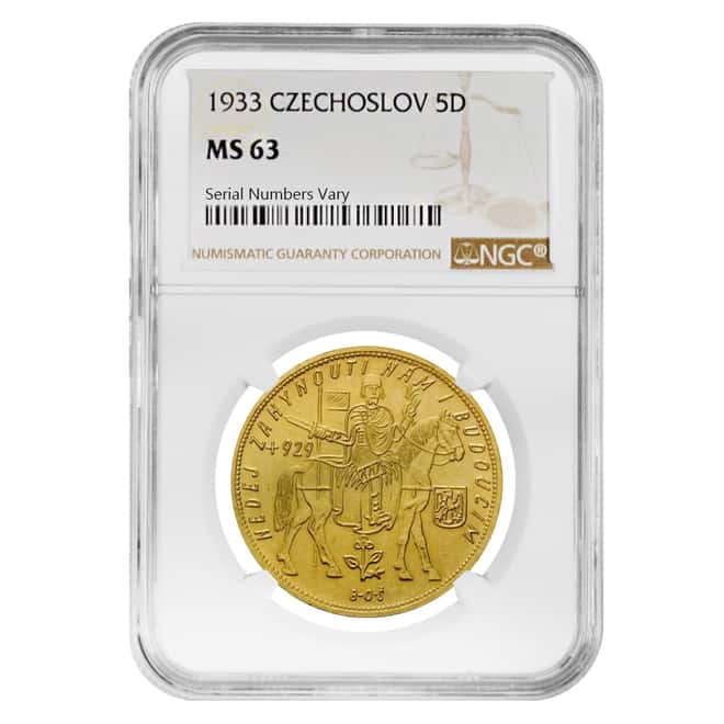 1933 Czechoslovakia 5 Dukat Gold Coin NGC MS 63