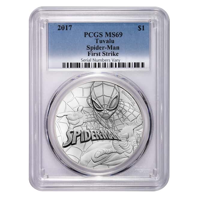 2017 1 oz Tuvalu Spiderman Marvel Series Silver Coin PCGS MS 69 First Strike