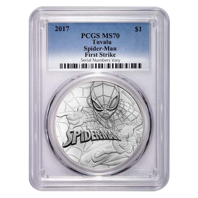 2017 1 oz Tuvalu Spiderman Marvel Series Silver Coin PCGS MS 70 First Strike
