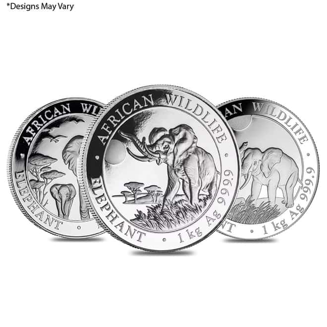 Somalia 1 Kilo Silver Elephant African Wildlife Coin .999+ Fine (Random Year)