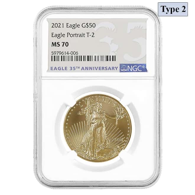 2021 1 oz Gold American Eagle Type 2 NGC MS 70