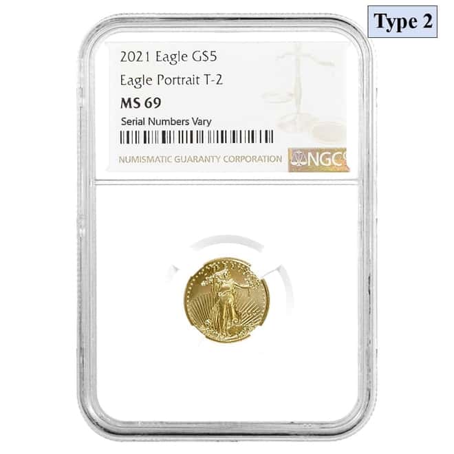 2021 1/10 oz Gold American Eagle Type 2 NGC MS 69
