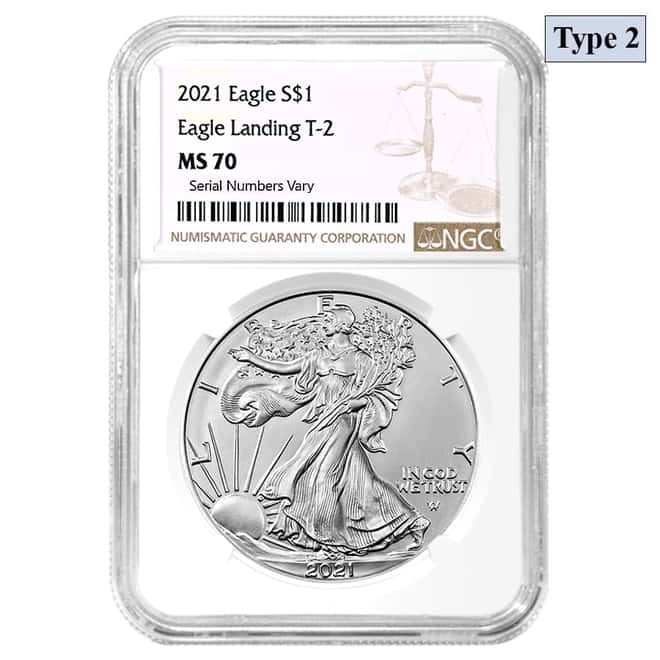 2021 1 oz Silver American Eagle Type 2 NGC MS 70