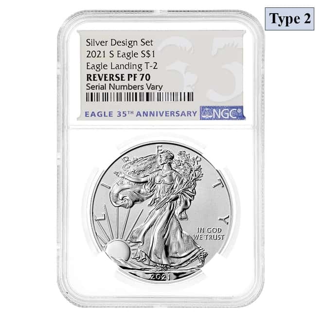 2021-S 1 oz Rev Proof Silver American Eagle Type 2 NGC PF 70 Designer Edition