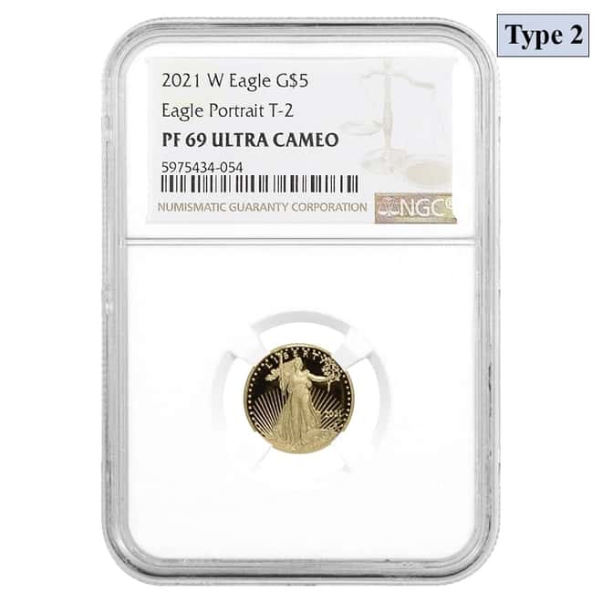 2021-W 1/10 oz $5 Proof Gold American Eagle Type 2 NGC PF 69 UCAM