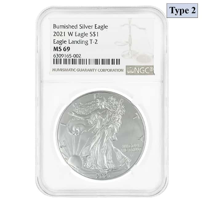 2021-W 1 oz Burnished Silver American Eagle Type 2 NGC MS 69