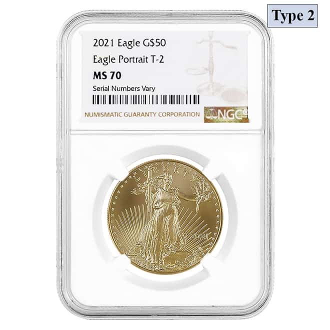 2021 1 oz Gold American Eagle Type 2 NGC MS 70