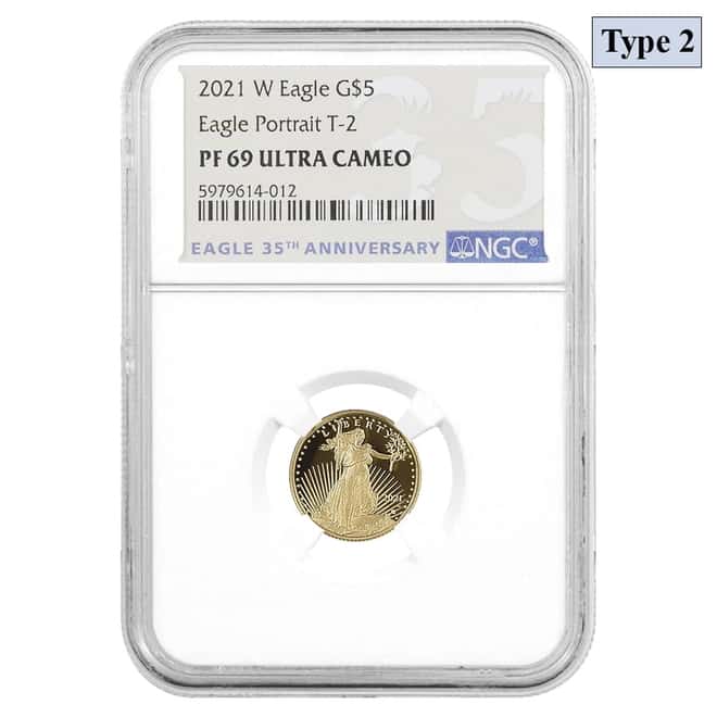 2021-W 1/10 oz $5 Proof Gold American Eagle Type 2 NGC PF 69 UCAM