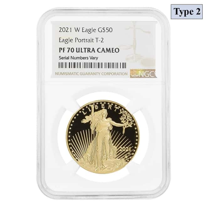 2021-W 1 oz $50 Proof Gold American Eagle Type 2 NGC PF 70 UCAM