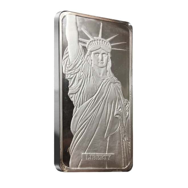 10 oz Johnson Matthey MTB Statue of Liberty Silver Vintage Bar .999 Fine