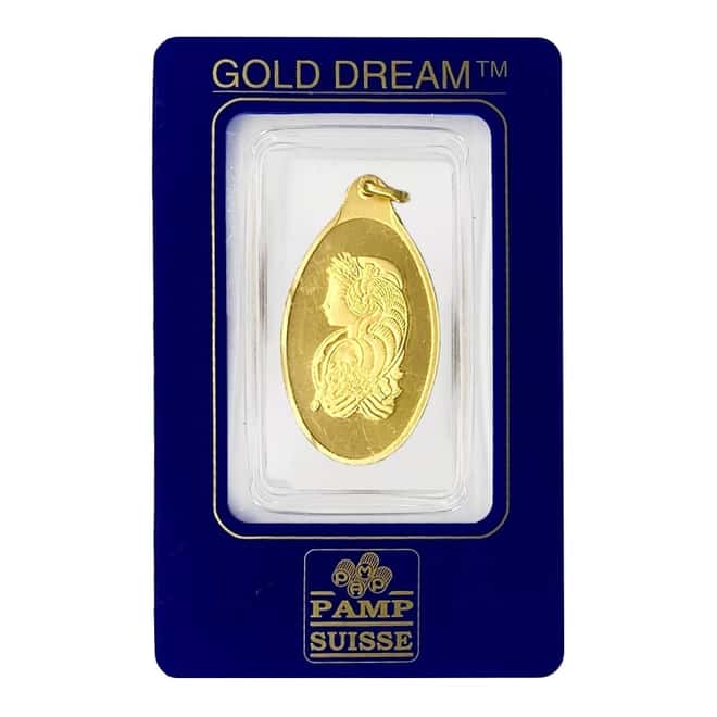 Vintage Assay - 10 gram Gold PAMP Suisse Lady Fortuna Oval Pendant .9999 Fine