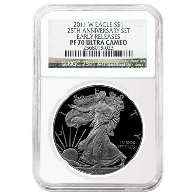 2011 1 oz Silver American Eagle 5-Coin Set NGC MS 70 / PF 70 Early Releases (25th Anniversary)