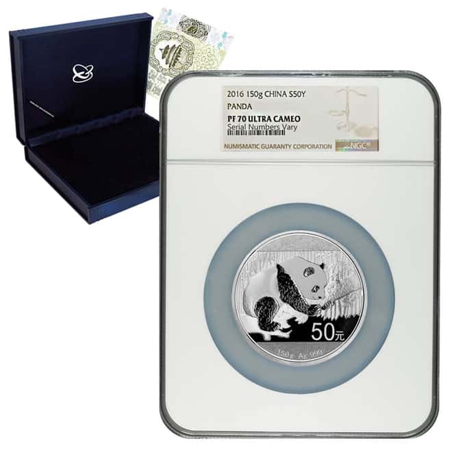 2016 150 gram Chinese Silver Panda 50 Yuan NGC PF 70 (w/Box & COA)