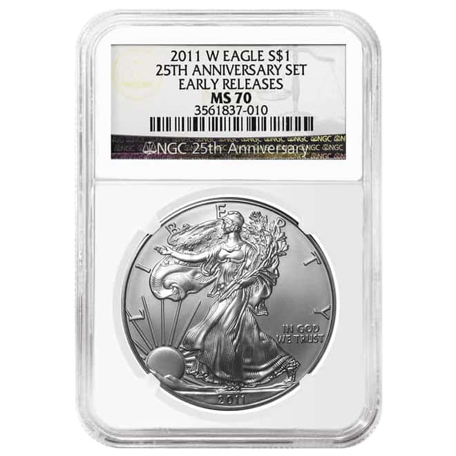 2011 1 oz Silver American Eagle 5-Coin Set NGC MS 70 / PF 70 Early Releases (25th Anniversary)