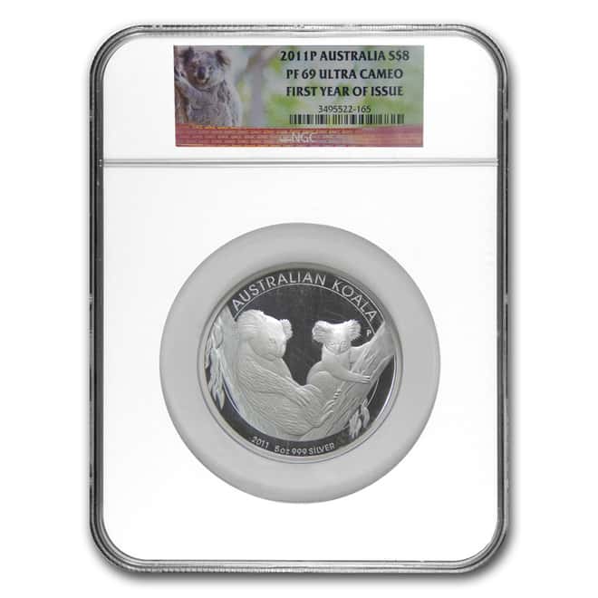 2011 P 5 oz Australia Koala Silver $8 Coin NGC PF 69 Ultra Cameo First Year of Issue
