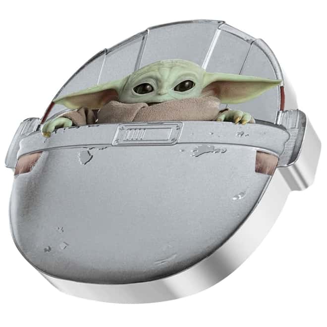 2022 Niue 1 oz Silver Grogu in Pod Shaped Coin - Star Wars The Mandalorian .999 Fine (w/Box & COA)
