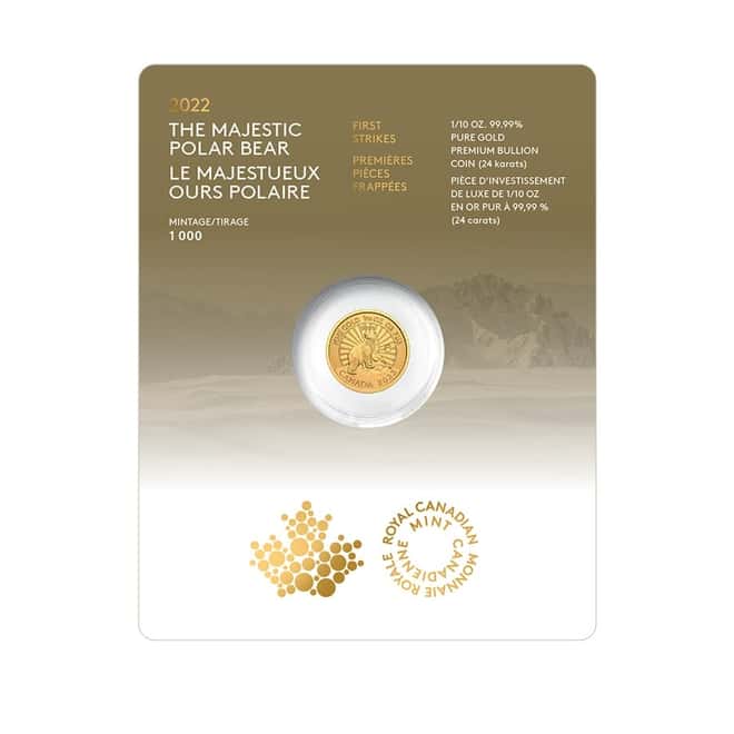 2022 Canada 1/10 oz Gold The Majestic Polar Bear First Strikes Coin .9999 Fine (In Assay)