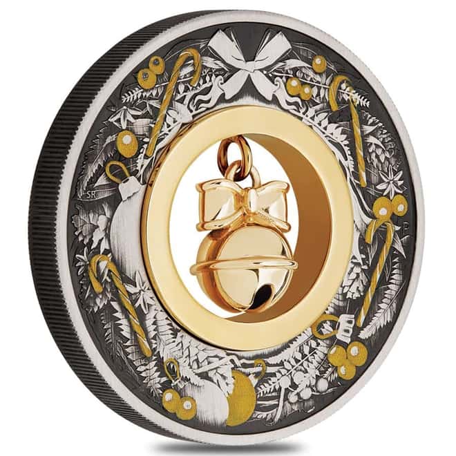 2022 2 oz Jingle Bell Antiqued Silver Coin Australian Perth Mint (w/Box & COA)