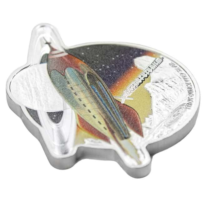 2021 Solomon Islands 1 oz Retrofuturism Rocket Shaped Silver Coin .9999 Fine (w/Box & COA)